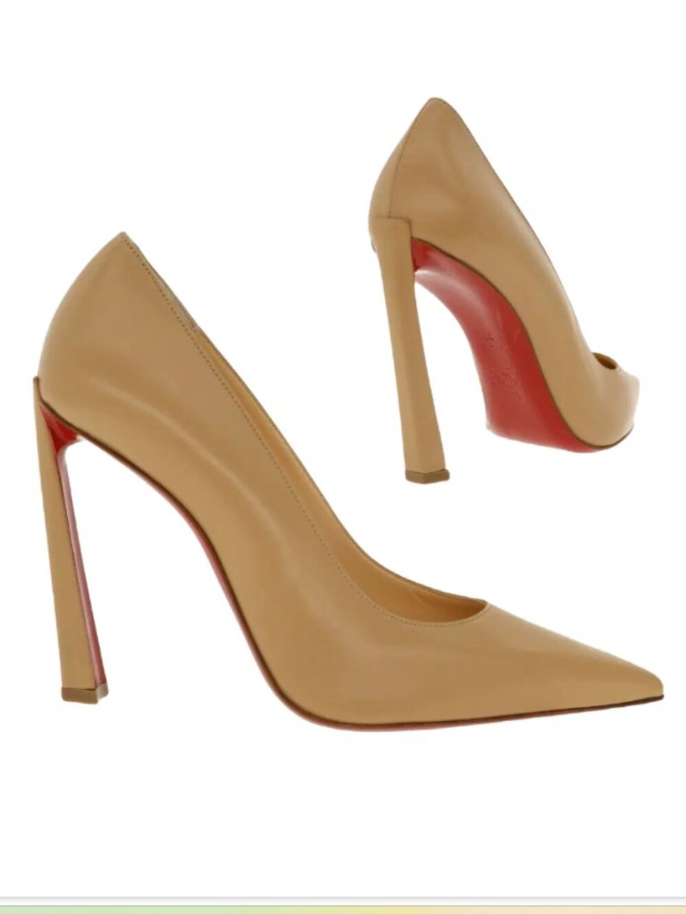 Christian Louboutin Leather Pumps Womens Size 7 Nude Pointed Toes Sculpted Heels